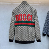 Side profile of Gucci luxury clothing with logo-detail design