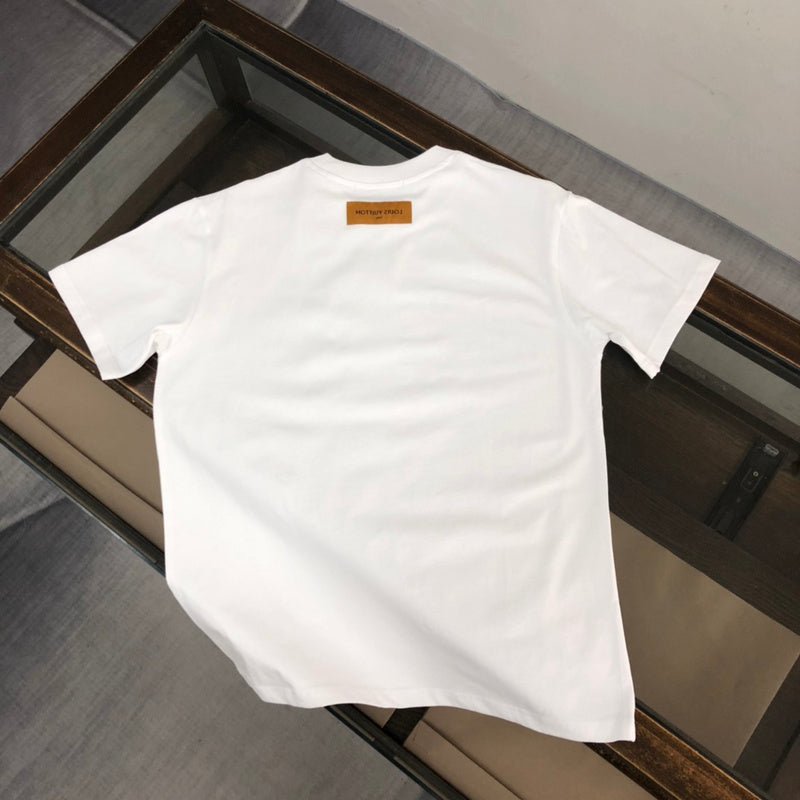 Close-up detail shot of Louis Vuitton cotton t-shirt with streetwear-inspired cut