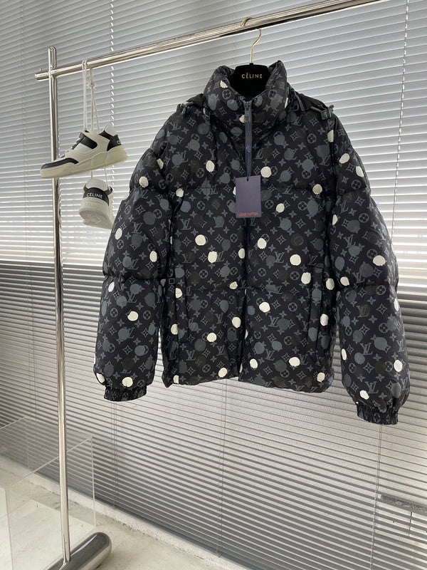Front view of Louis Vuitton luxury clothing with logo-detail design
