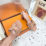 Hermès Tan Espadrille Wedge Sandals - Toe Detail View