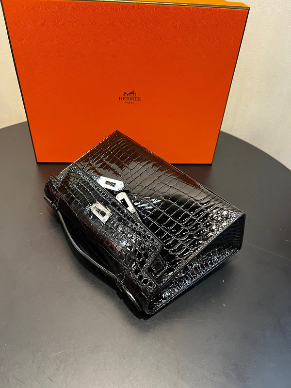 Side view of curated structured handbag