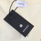 Close-up detail shot of Rhude luxury clothing with monogram-inspired silhouette