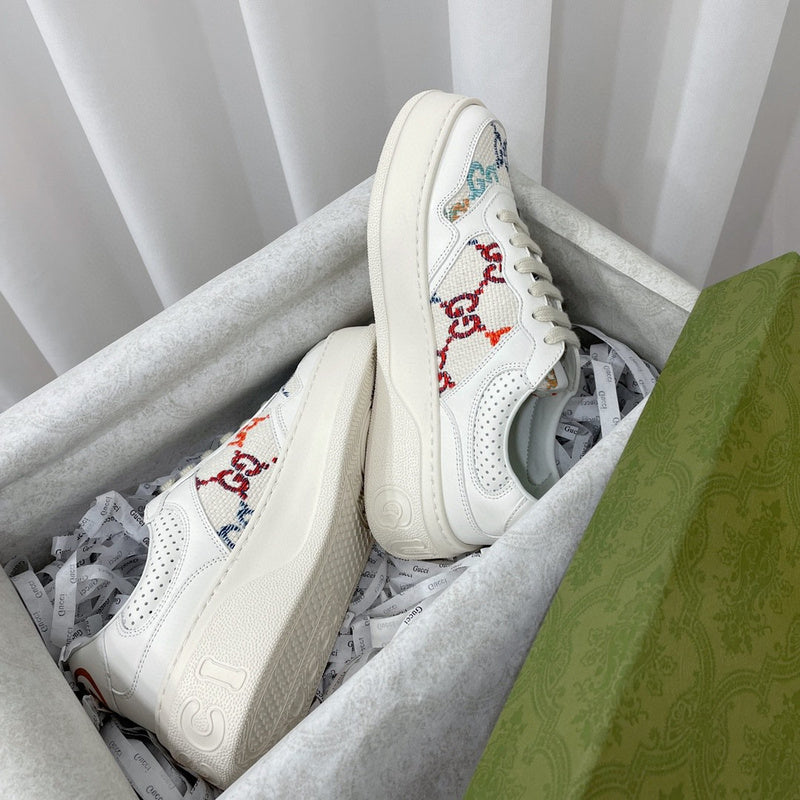Gucci neutral cream luxury sneakers view 9 breathable knit upper