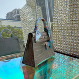 Side view of versatile structured handbag