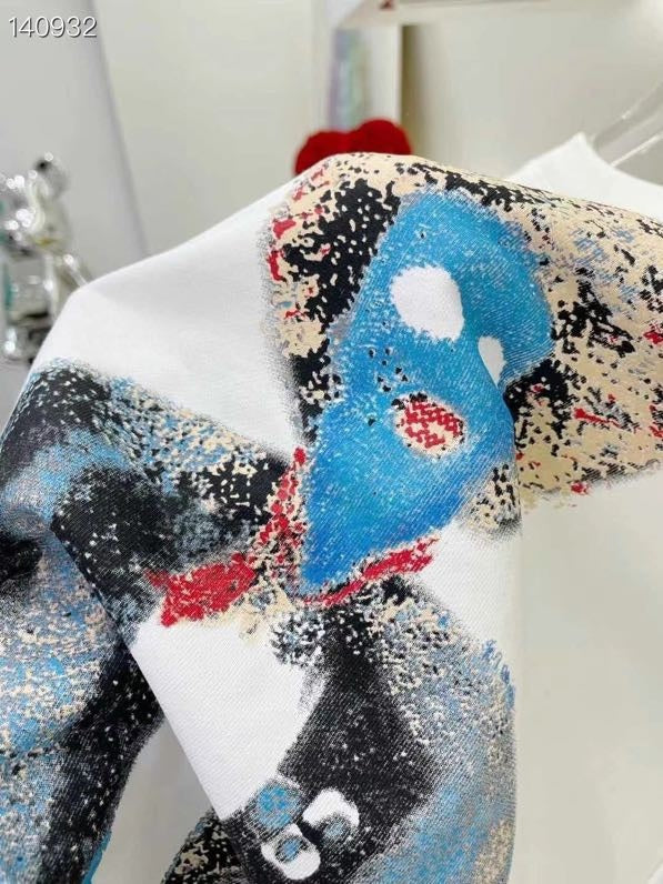 Close-up detail shot of Louis Vuitton luxury clothing with runway-inspired design