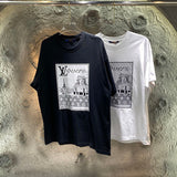 Close-up detail shot of Louis Vuitton cotton t-shirt with runway-inspired design