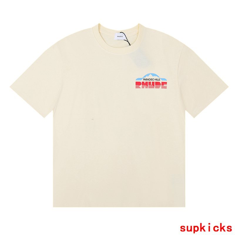 Side profile of Rhude luxury clothing with signature branding