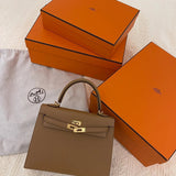 Side view of contemporary structured handbag