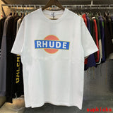 Side profile of Rhude luxury clothing with signature branding