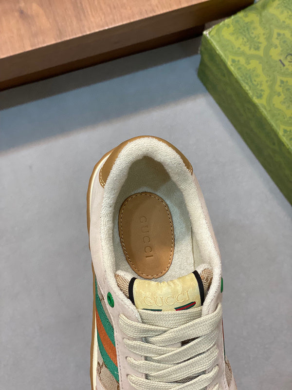 Side profile of Gucci two-tone sneakers minimalist modern build