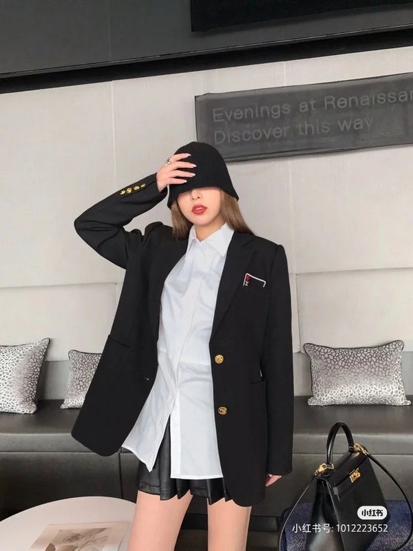 Front view of Louis Vuitton luxury clothing with logo-detail design