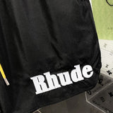 Full styled look of Rhude luxury clothing with label-forward styling