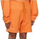 Close-up detail shot of Rhude luxury clothing with label-forward styling
