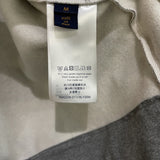 Close-up detail shot of Louis Vuitton luxury clothing with label-forward styling