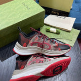 Side profile of Gucci two-tone sneakers sleek tonal finish