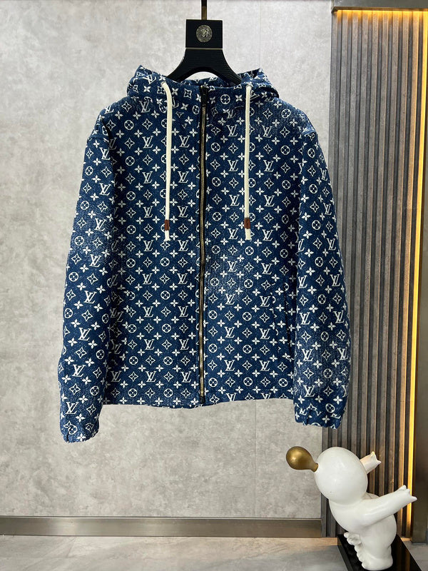 Front view of Louis Vuitton luxury clothing with label-forward styling