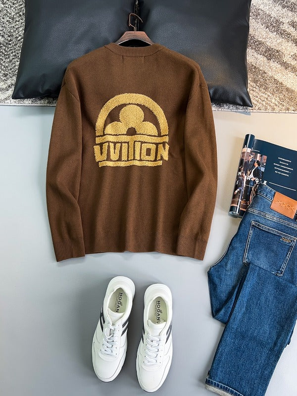 Side profile of Louis Vuitton luxury clothing with monogram-inspired silhouette