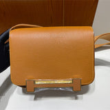 Side view of sophisticated structured handbag