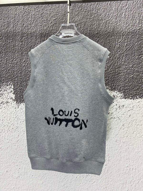 Front view of Louis Vuitton luxury clothing with logo-detail design