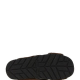 Close-up of Bottega Veneta sandals hardware and fine stitching