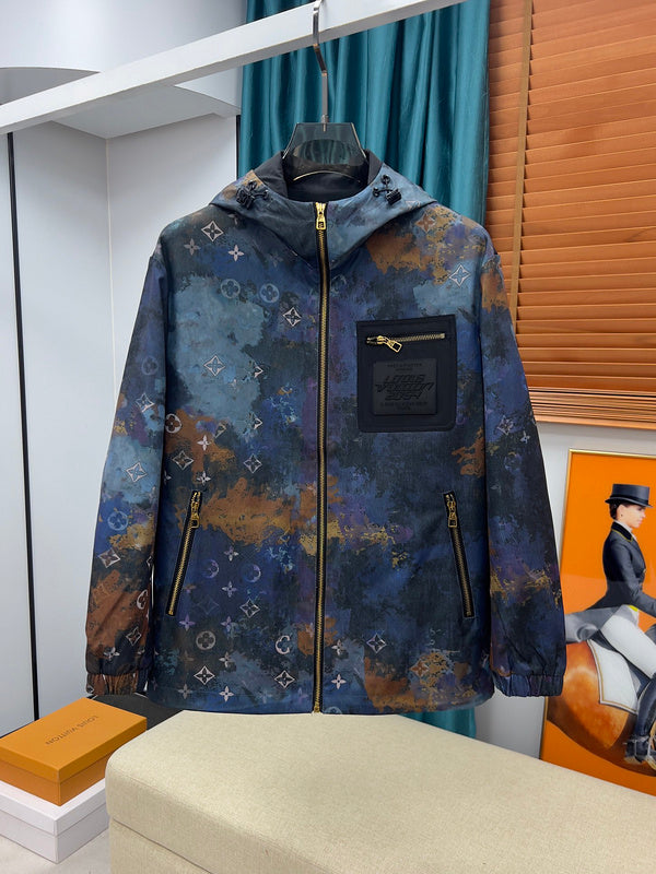 Front view of Louis Vuitton luxury clothing with logo-detail design