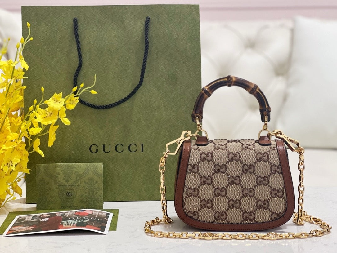 Front view of Gucci Bamboo 1947 Crystals Mini Bag premium mini bag