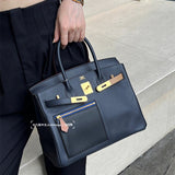 Side view of effortless structured handbag