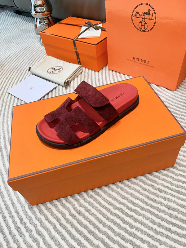 Hermès Burgundy Platform Sandals - Lifestyle Styling Shot