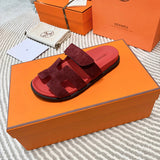 Hermès Burgundy Platform Sandals - Lifestyle Styling Shot