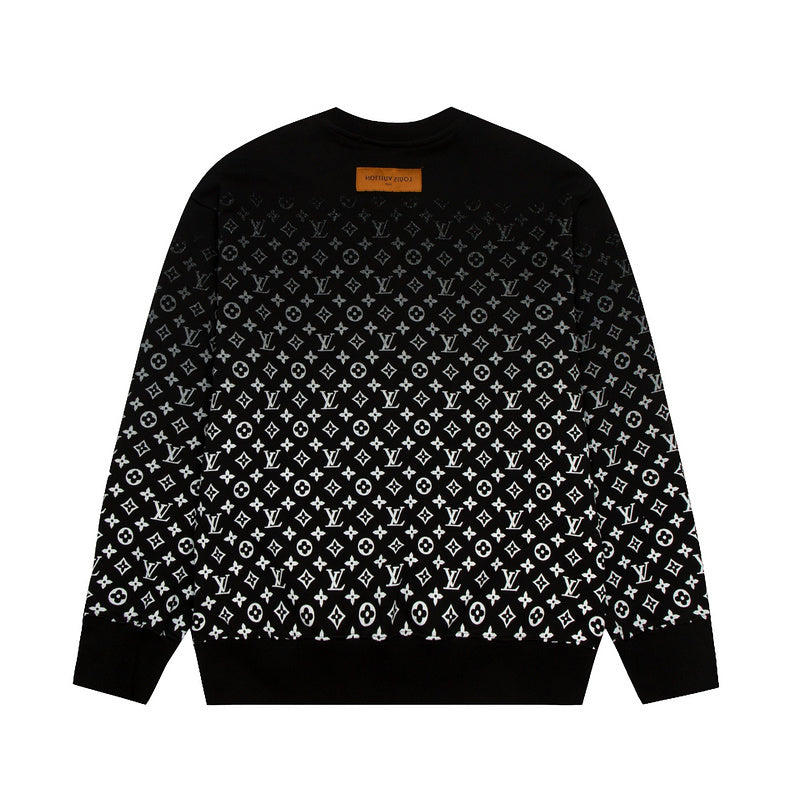 Close-up detail shot of Louis Vuitton luxury clothing with signature branding