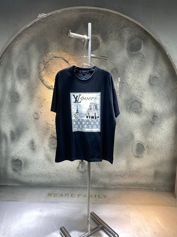 Front view of Louis Vuitton cotton t-shirt with runway-inspired design