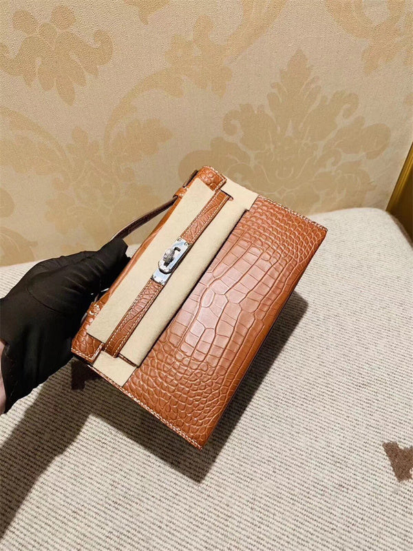 Side view of refined structured handbag