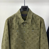 Close-up detail shot of Louis Vuitton luxury clothing with runway-inspired design