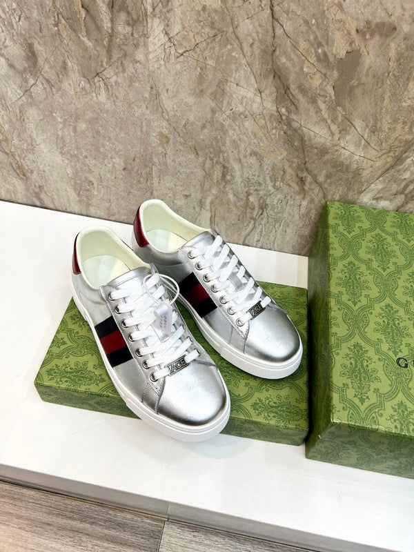 Gucci neutral cream luxury sneakers view 7 breathable knit upper