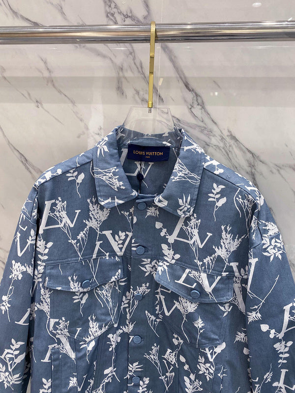 Close-up detail shot of Louis Vuitton luxury clothing with label-forward styling