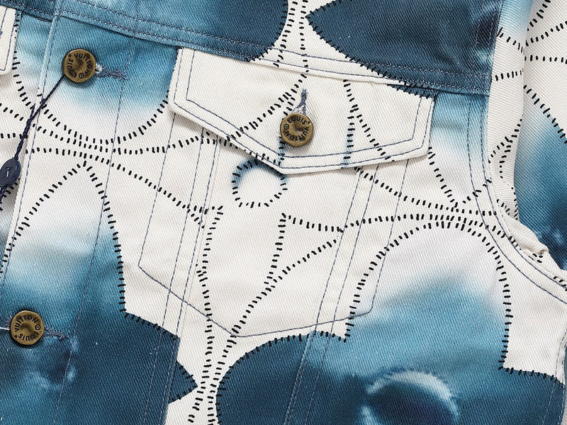 Front view of Louis Vuitton luxury clothing with signature branding