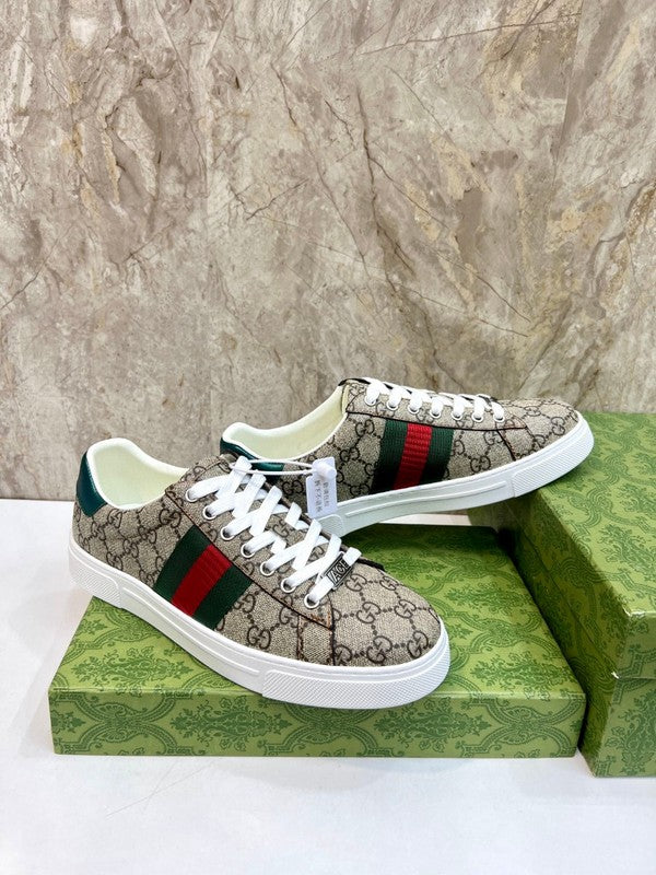 Gucci crisp white luxury sneakers view 6 retro runner design