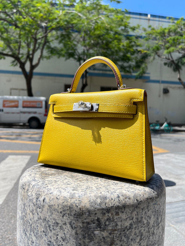 Side view of balanced structured handbag