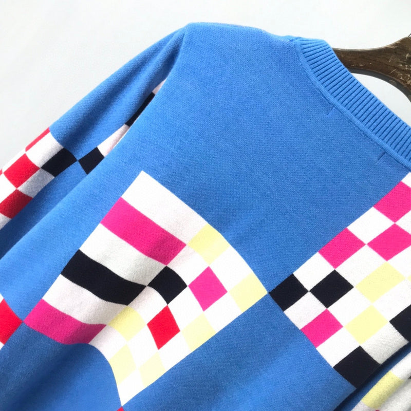Front view of Louis Vuitton luxury clothing with logo-detail design