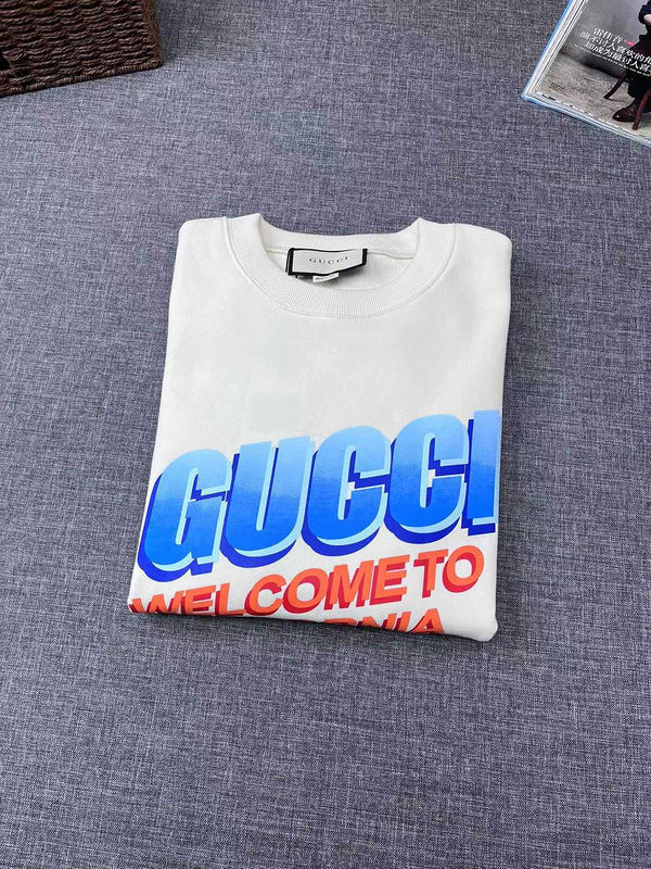 Back view of Gucci luxury clothing with signature branding