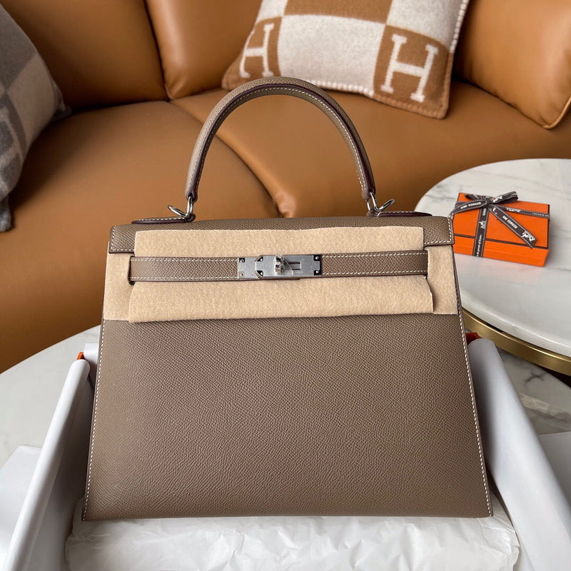 Side view of understated structured handbag