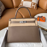 Side view of understated structured handbag