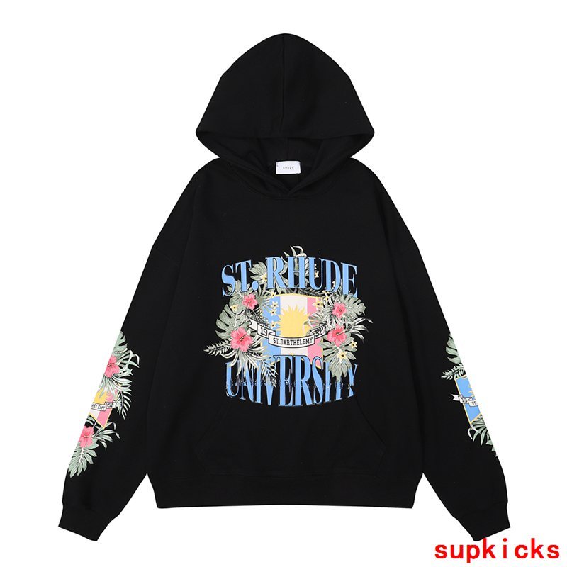 Side profile of Rhude luxury clothing with signature branding