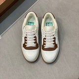 Side profile of Gucci stone beige sneakers premium leather build