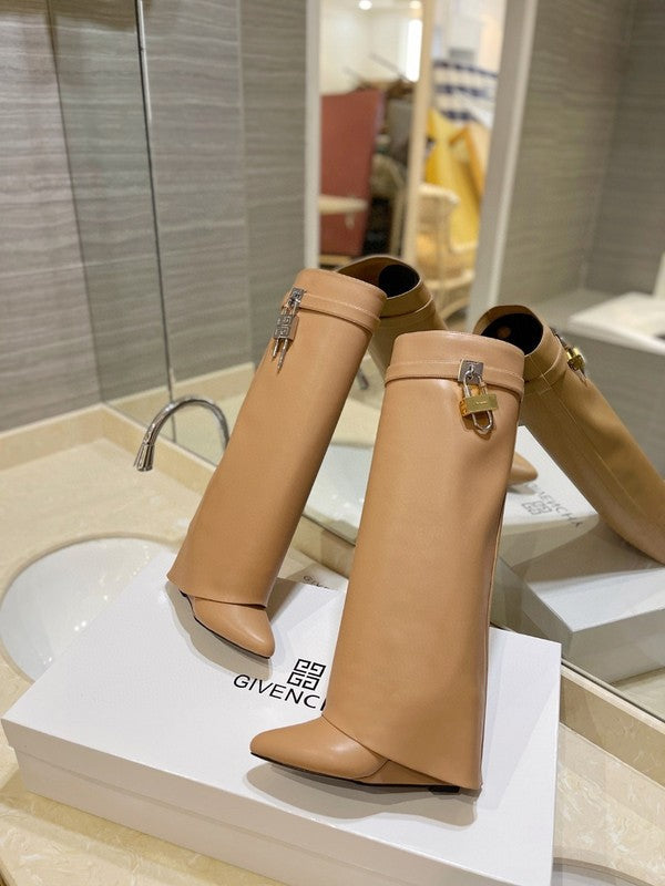 Givenchy Chocolate Brown Combat Boots - Heel Detail View
