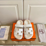 Hermès Grey Slide Sandals - Side Profile View