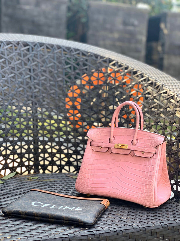 Side view of structured structured handbag