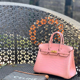 Side view of structured structured handbag