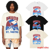 Front view of Rhude luxury clothing with tailored silhouette