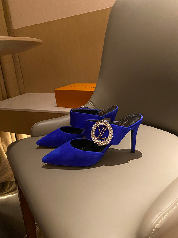 Louis Vuitton Black Block Heel Pumps - Angled View